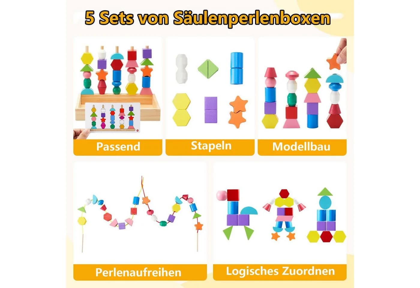 CLTYQ Montessori-Spielzeug Fädelspiel Bausteine Sortierspiel Holz Stapelspiel - Bild 3