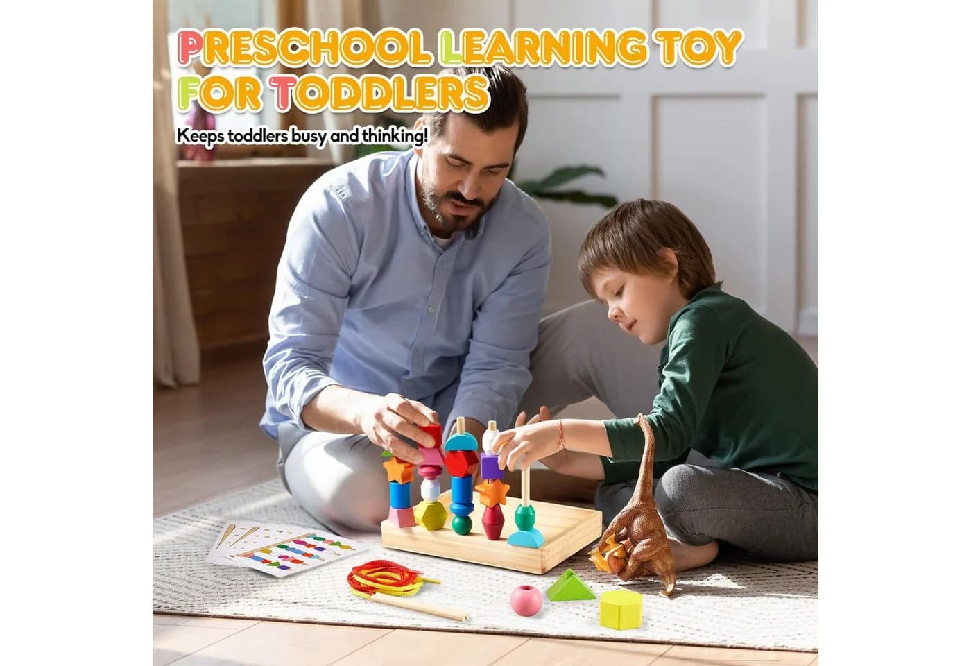 CLTYQ Montessori-Spielzeug Fädelspiel Bausteine Sortierspiel Holz Stapelspiel - Bild 4