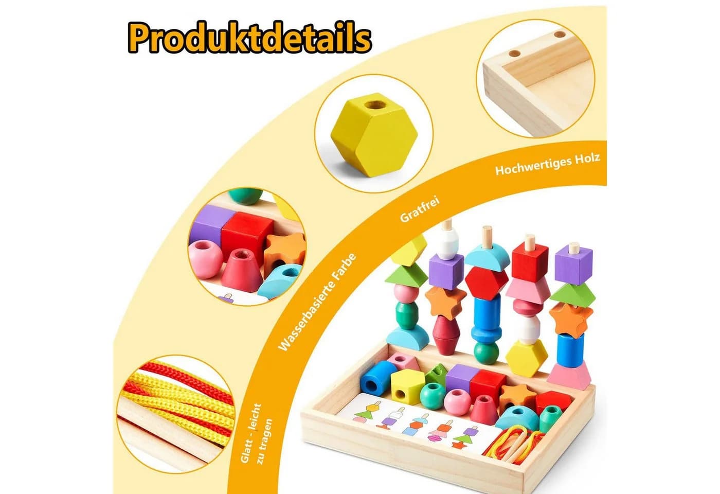 CLTYQ Montessori-Spielzeug Fädelspiel Bausteine Sortierspiel Holz Stapelspiel - Bild 5