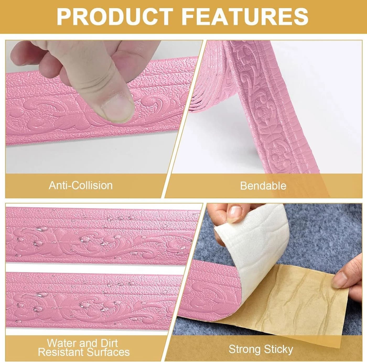 Kaket Selbstklebende 3D Wandbordüre Rosa XPE Schaum - Bild 3