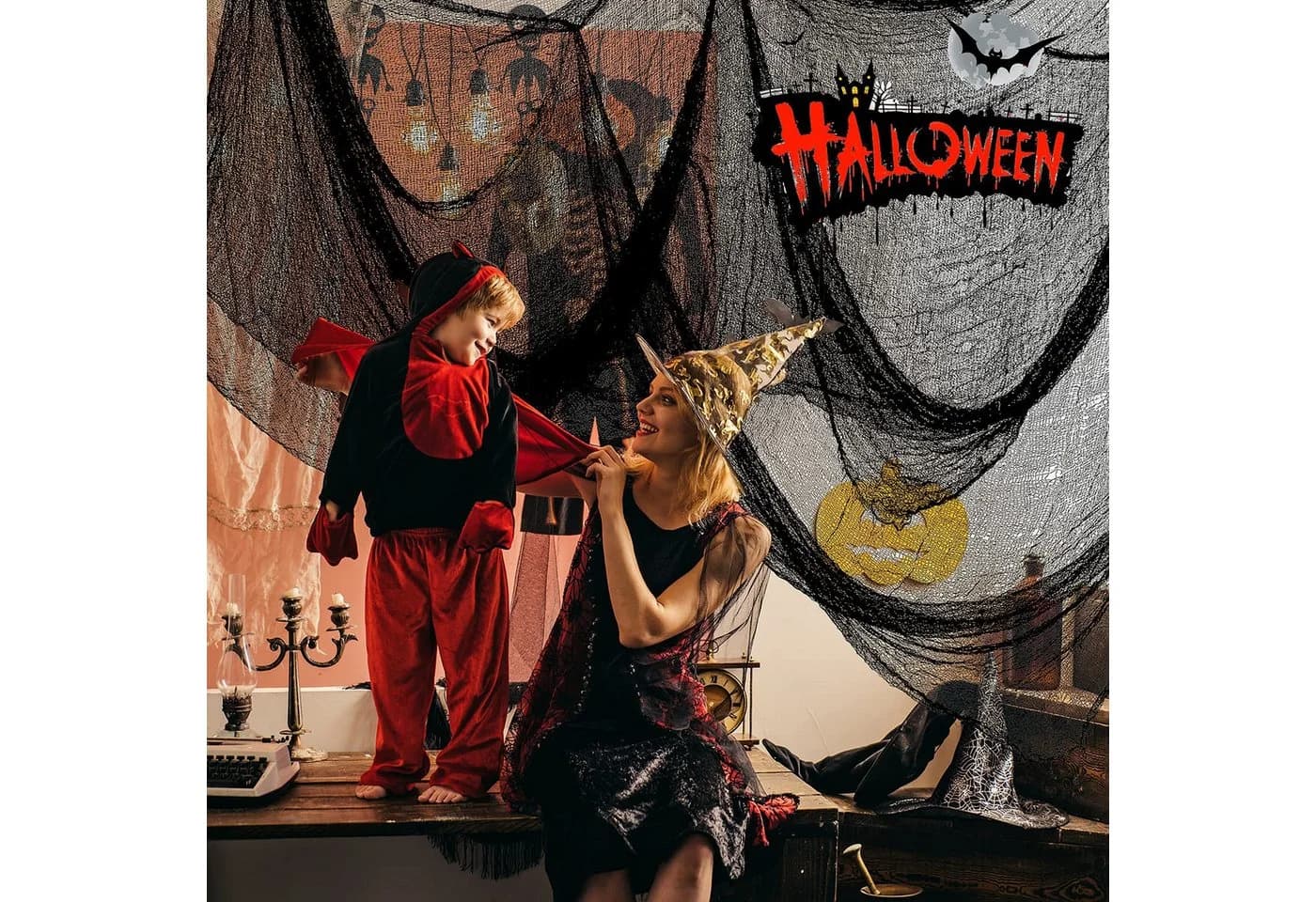 CLTYQ Halloween-Gaze-Stoff-Dekoration 5er-Set Gruselig Schwarz - Bild 4