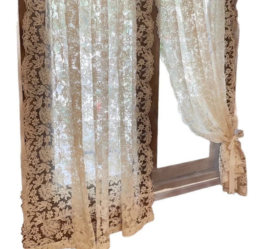 Coonoor Gardine 2er-Set Spitzengaze Retro Beige Stickerei - Bild 2