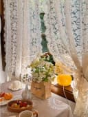Coonoor Gardine 2er-Set Spitzengaze Retro Beige Stickerei Bild 4