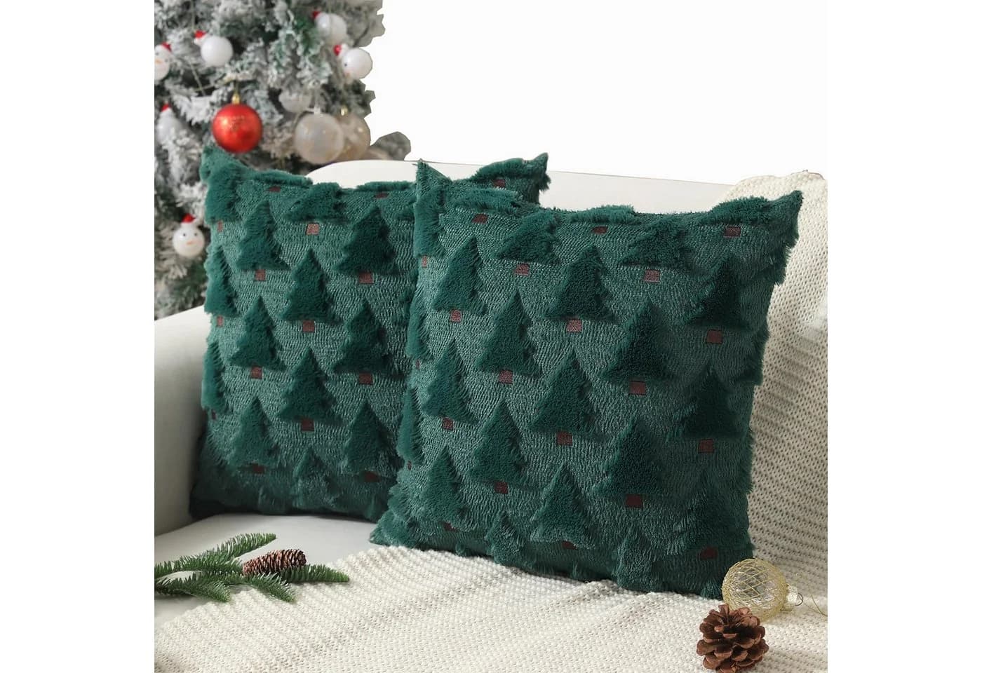 Bomiclss Kissenbezug Weihnachtsbaum 45x45 cm Plüsch 2er-Pack - Bild 2