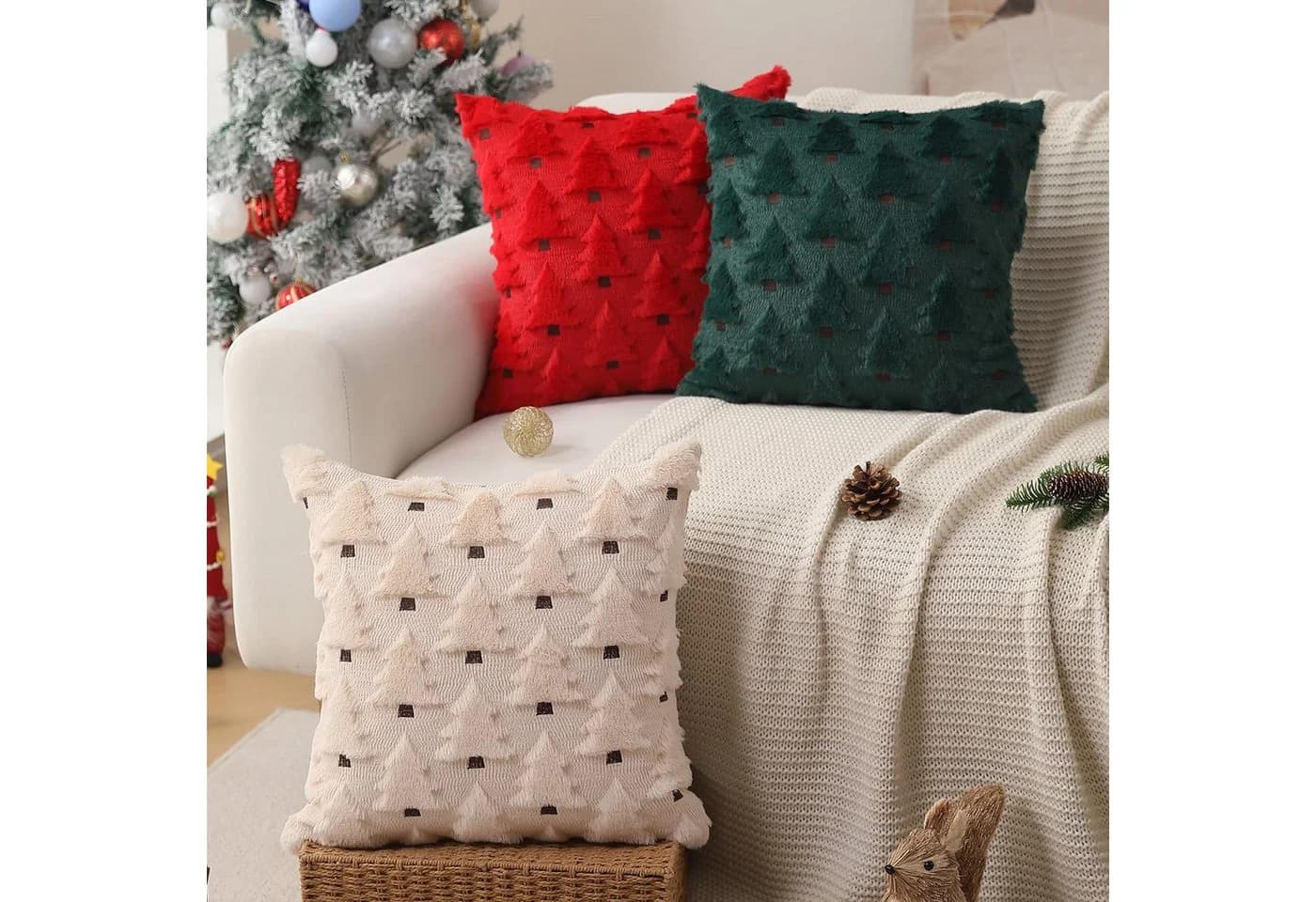 Bomiclss Kissenbezug Weihnachtsbaum 45x45 cm Plüsch 2er-Pack - Bild 5