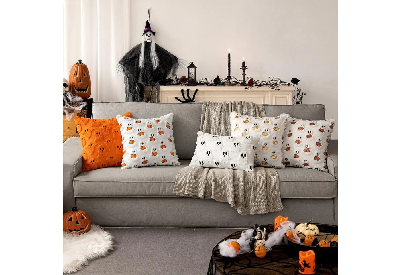 CLTYQ Kissenbezug Halloween Geist Kürbis 45x45 cm 4er Set - Bild 5