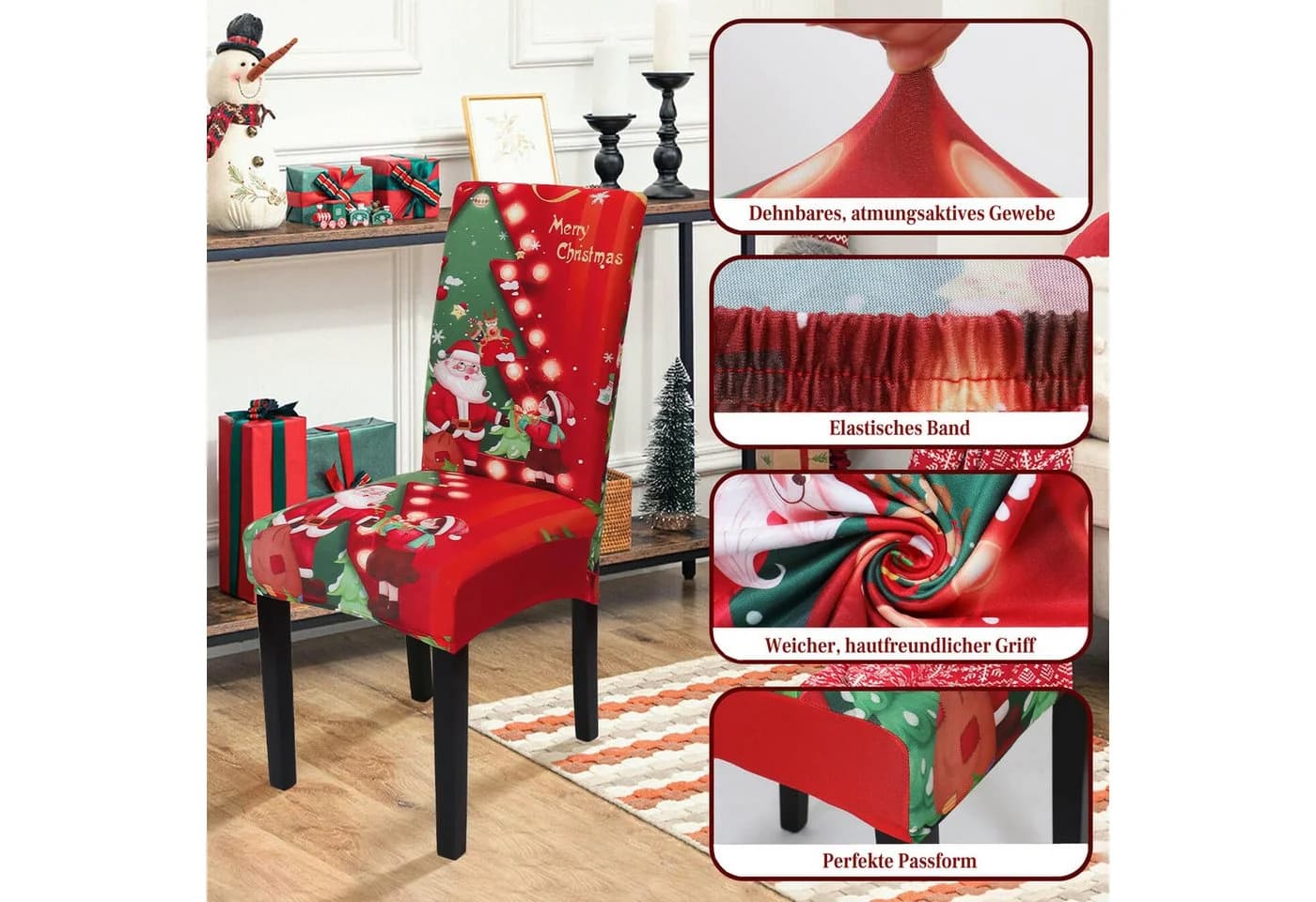 Bomiclss Elastische Stuhlhusse Weihnachtsdesign Polyester - Bild 3