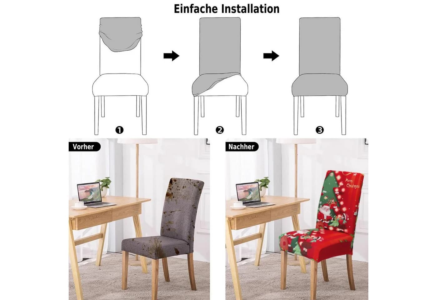 Bomiclss Elastische Stuhlhusse Weihnachtsdesign Polyester - Bild 4