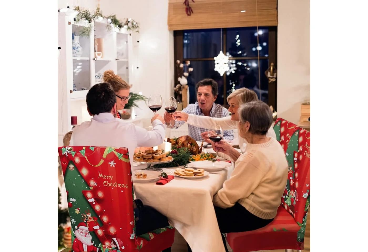 Bomiclss Elastische Stuhlhusse Weihnachtsdesign Polyester - Bild 5