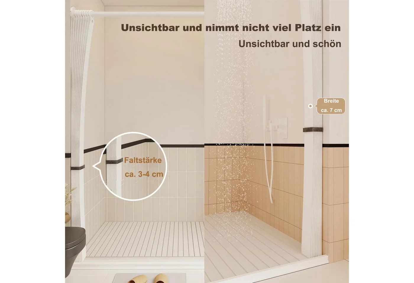 Coonoor Duschvorhang Beige Leinenoptik Wasserdicht mit Magnetverschlüssen - Bild 4
