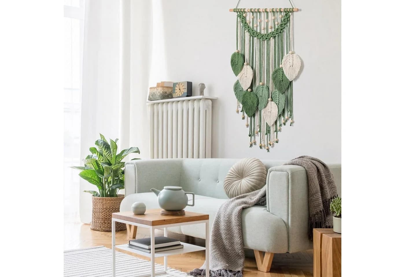 Kaket Hängedekoration Blatt Makramee Wandbehang Grün - Bild 5