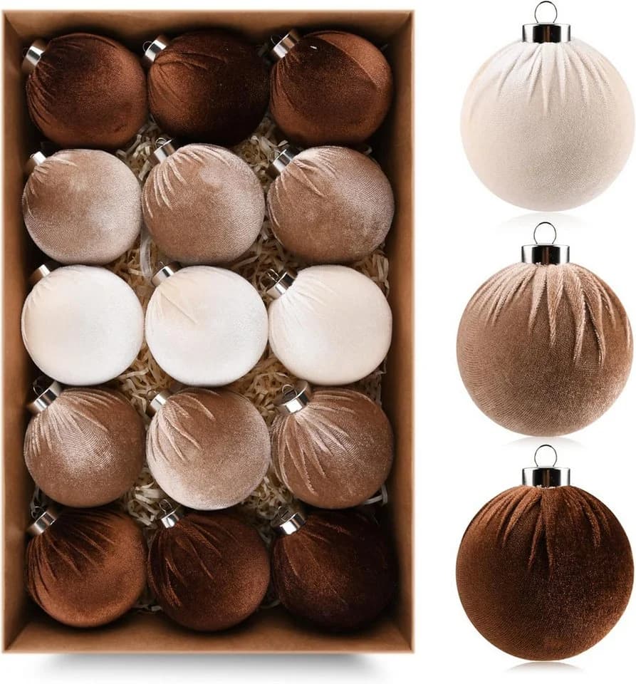 Coonoor Weihnachtsbaumkugel 15er Set Braun Samt - Bild 2