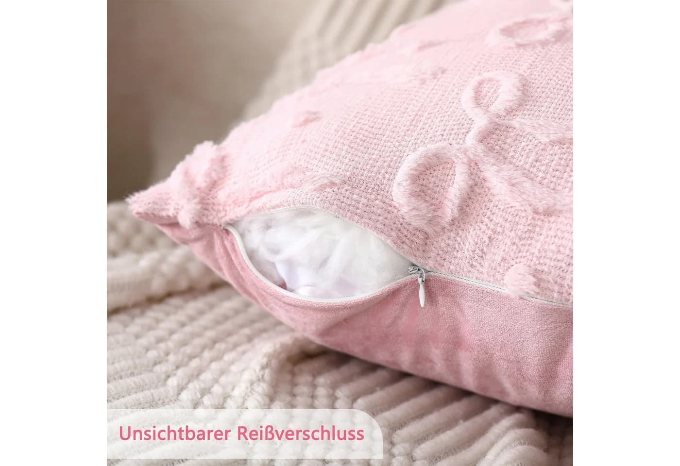 CLTYQ Kissenbezug Dekorativ Rosa Plüsch 45x45 cm (2 Stück) mit Schleife