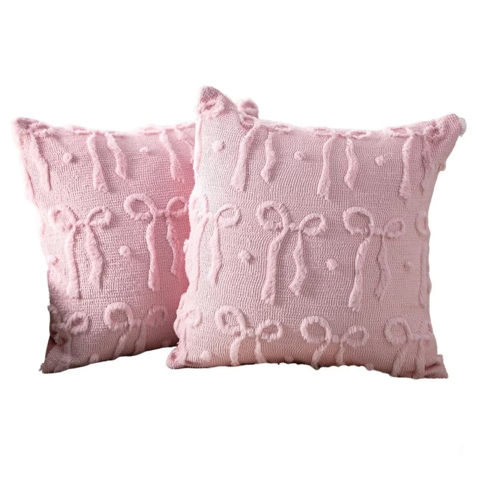 CLTYQ Kissenbezug Dekorativ Rosa Plüsch 45x45 cm (2 Stück) mit Schleife - Bild 2