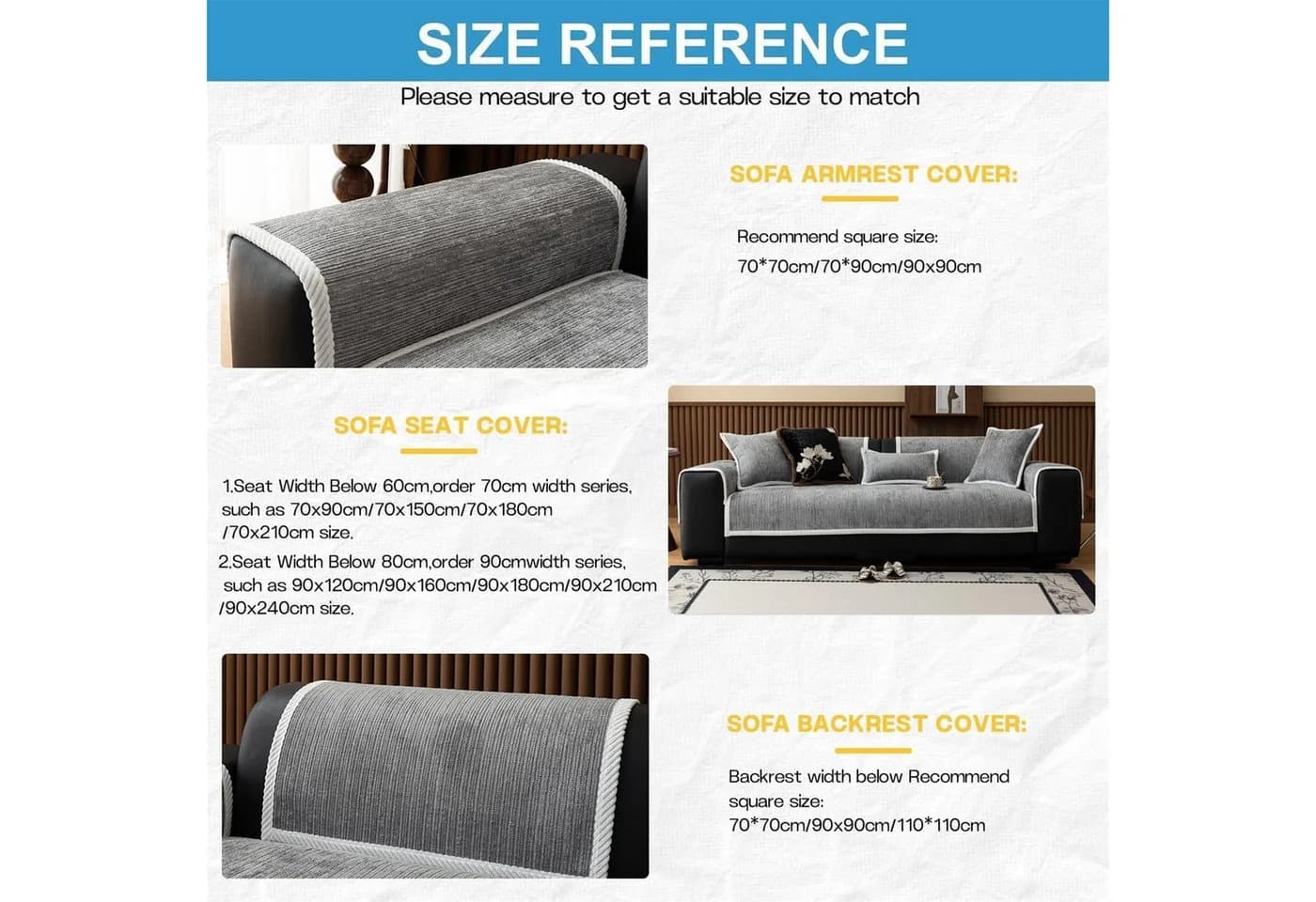 Coonoor Sofaschoner Grau Rutschfest Chenille Überzug - Bild 4