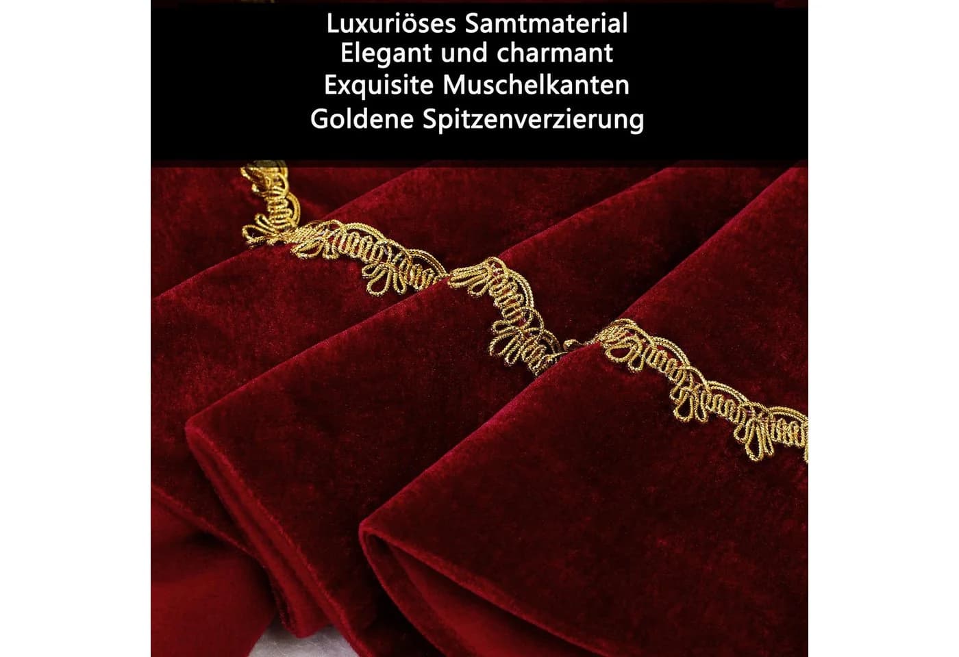 CLTYQ Weihnachtsbaumdecke Samt & Plüsch Rot Mit Goldspitze - Bild 3