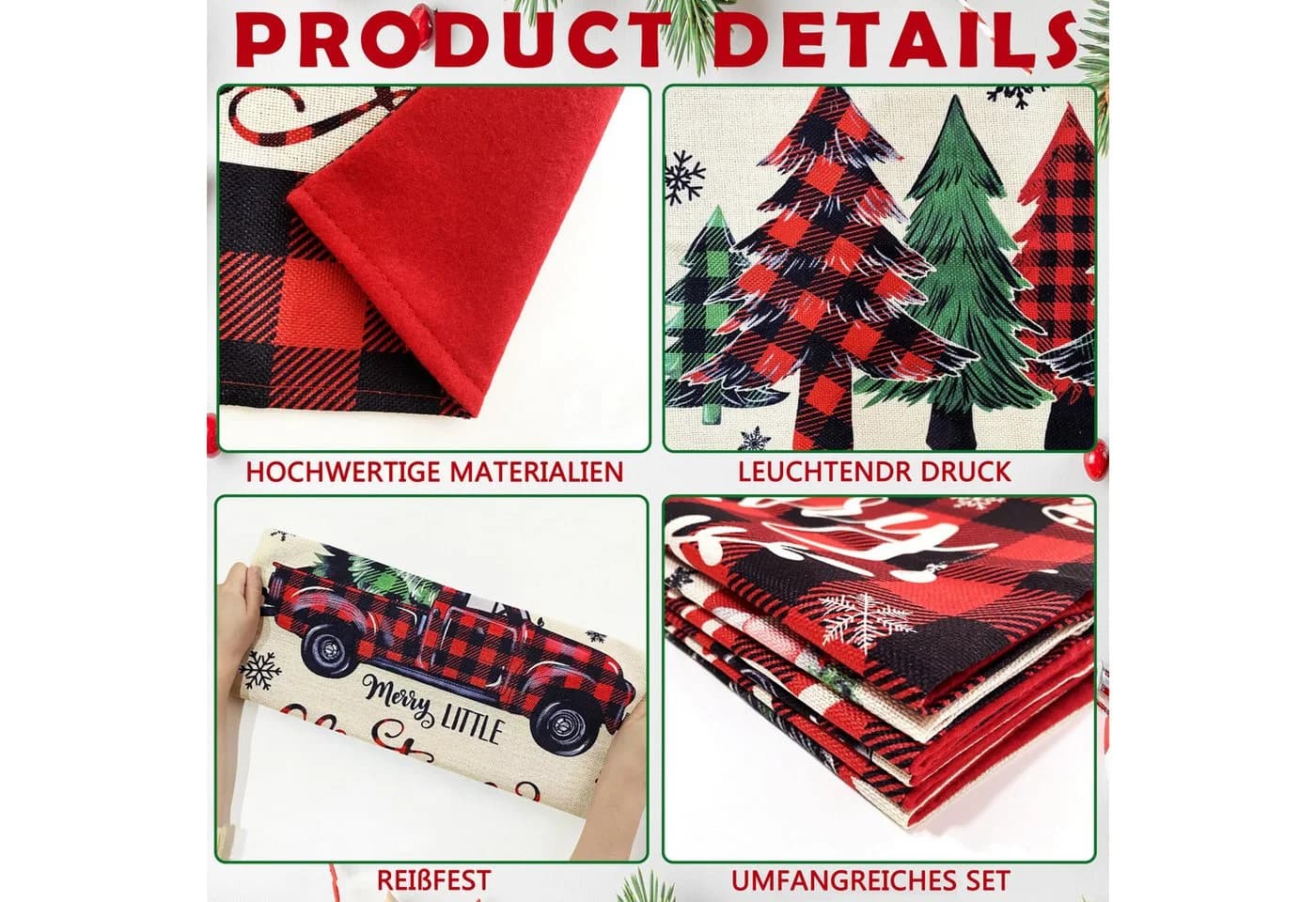 CLTYQ Stuhlhusse 6er-Set rot-schwarz kariert mit Weihnachtsmotiven - Bild 3