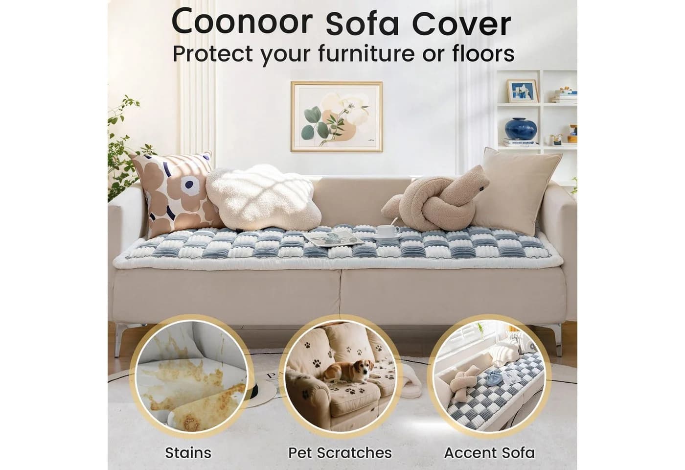 Coonoor Sofaschoner Weicher Flanell Überzug Grau Blau Rutschfest - Bild 3