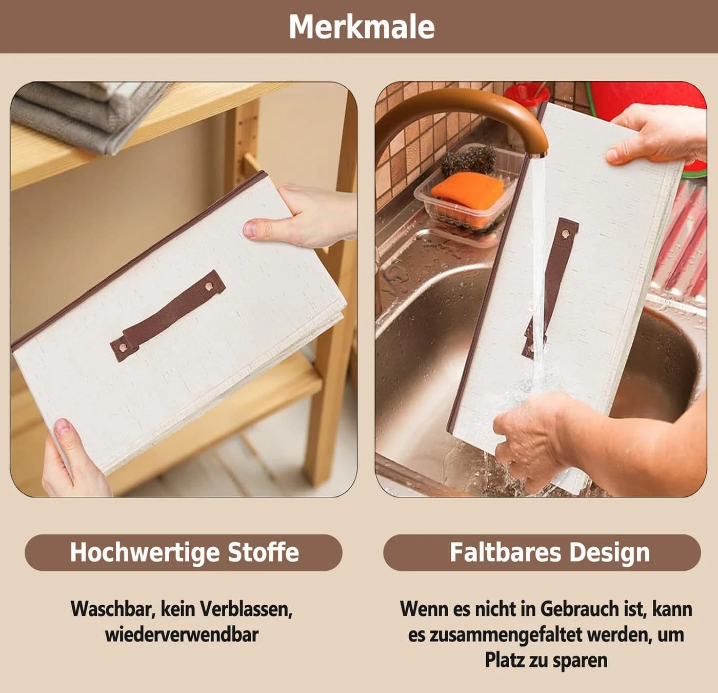 Faltbare Aufbewahrungsbox aus Stoff mit Reißverschluss - Bild 5