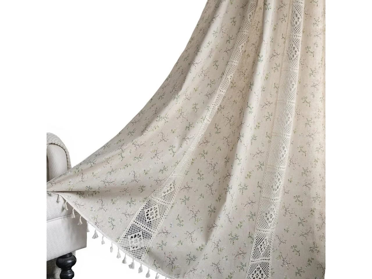 Beige Boho-Vorhang aus Baumwolle und Leinen - Bild 2