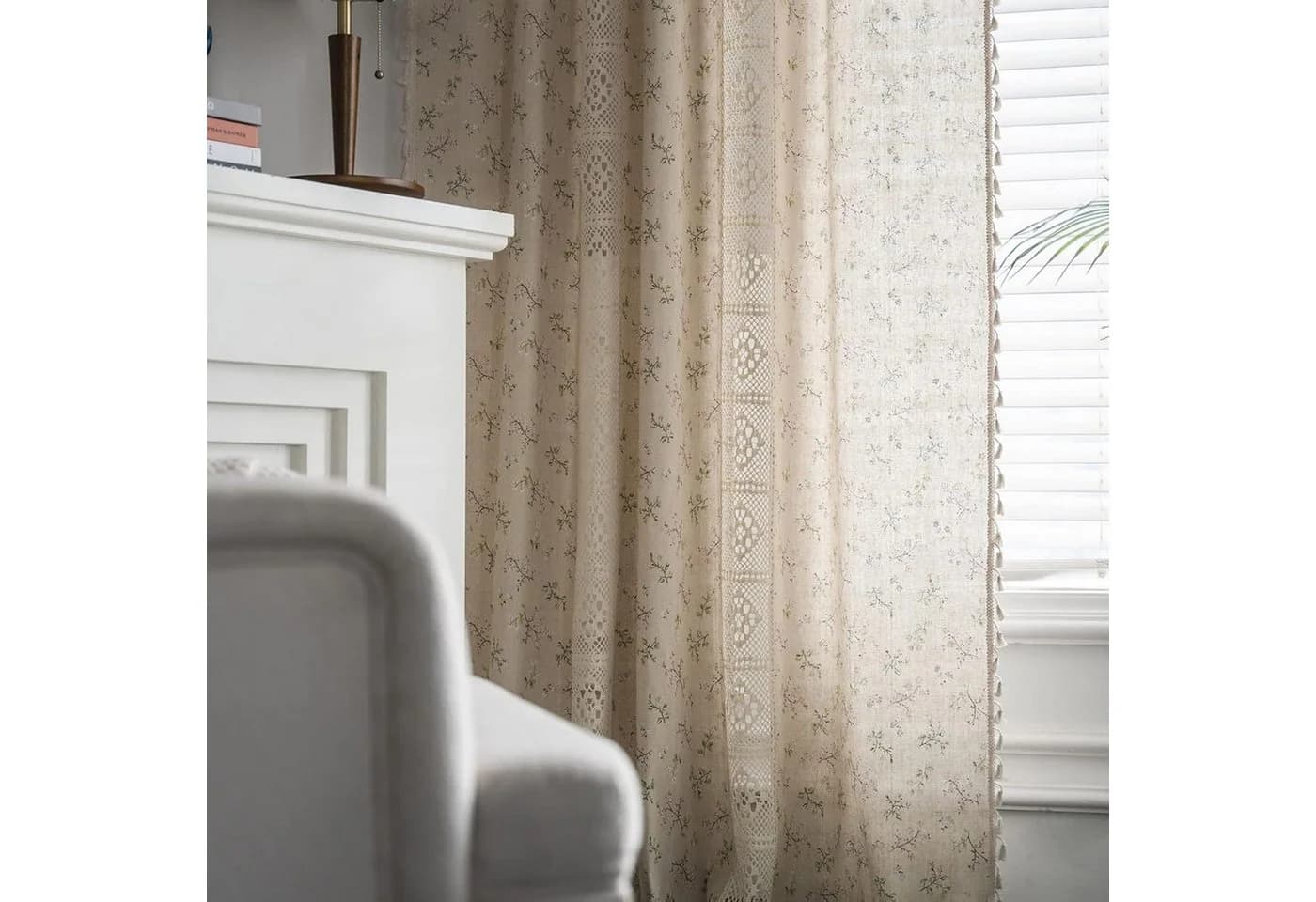 Beige Boho-Vorhang aus Baumwolle und Leinen - Bild 5
