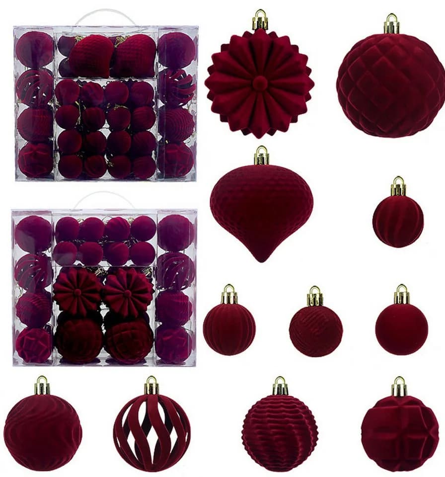 Coonoor Weihnachtsbaumkugel 48er Set Samt-Weihnachtskugeln in 4/6/8 cm - Bild 2