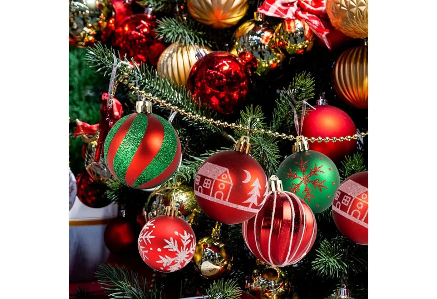 Coonoor Weihnachtsbaumkugel Set 44 St. Rot/Grün Kunststoff