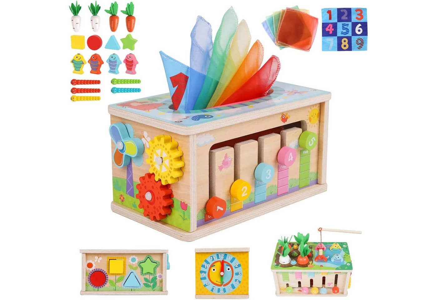 CLTYQ Motorikwürfel 6-in-1 Holz Babyspielzeug ab 3 Jahre - Bild 2