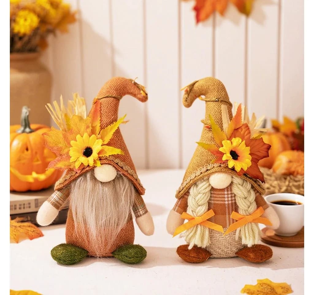 CLTYQ Wichtel Herbst Dekoration Figuren Set Bunt mit Sonnenblume