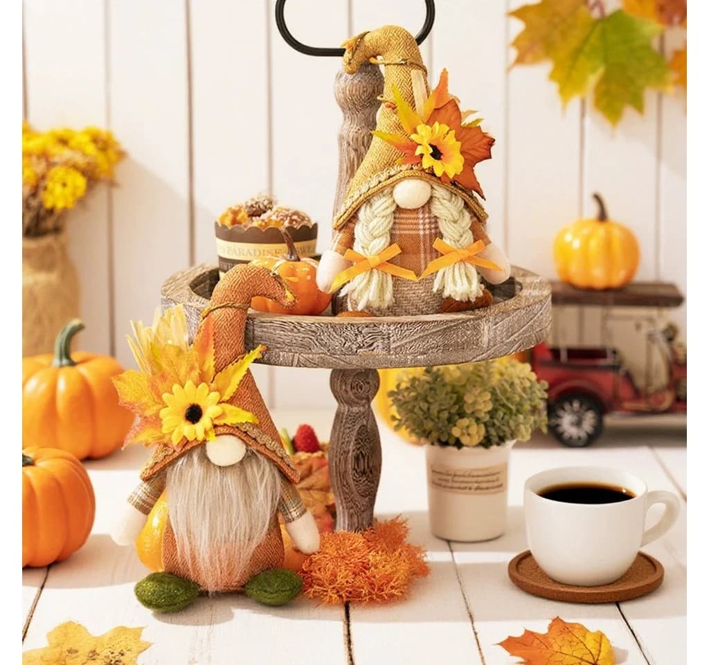 CLTYQ Wichtel Herbst Dekoration Figuren Set Bunt mit Sonnenblume - Bild 4