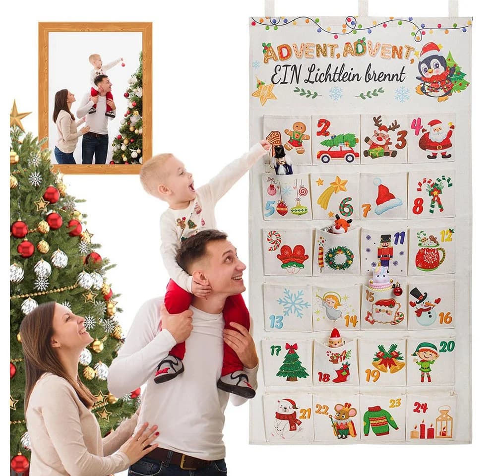 CLTYQ befüllbarer Adventskalender 24-Türig Stoff Bunt - Bild 4