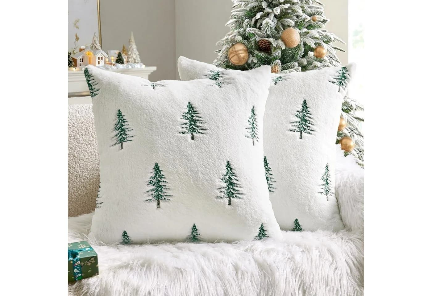 CLTYQ Kissenbezug Kunstpelz Weihnachten 45x45cm 2er Pack