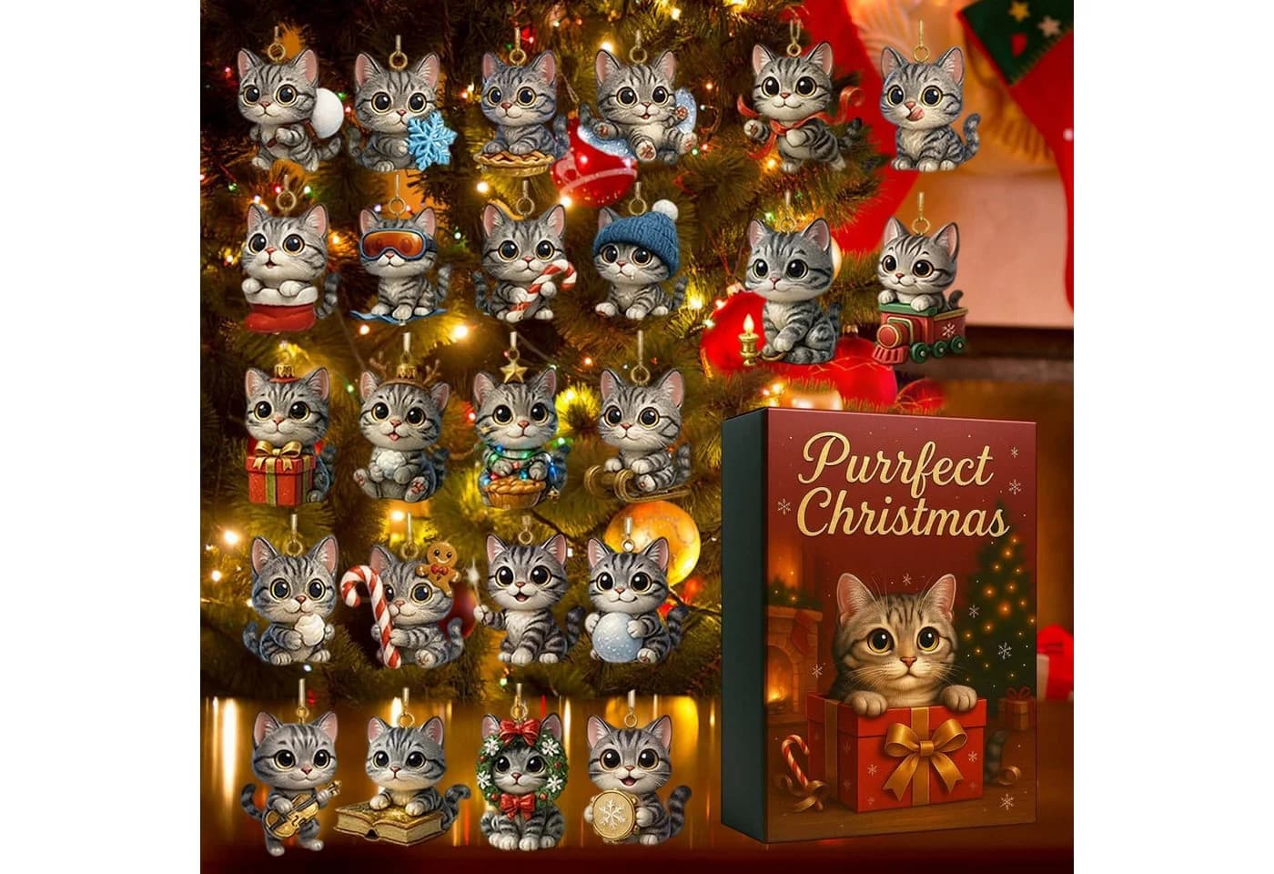 CLTYQ Adventskalender Katzen-Adventskalender 2025 Acryl