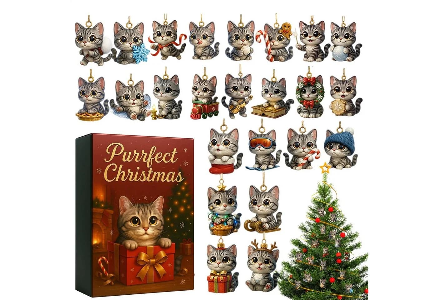 CLTYQ Adventskalender Katzen-Adventskalender 2025 Acryl - Bild 2