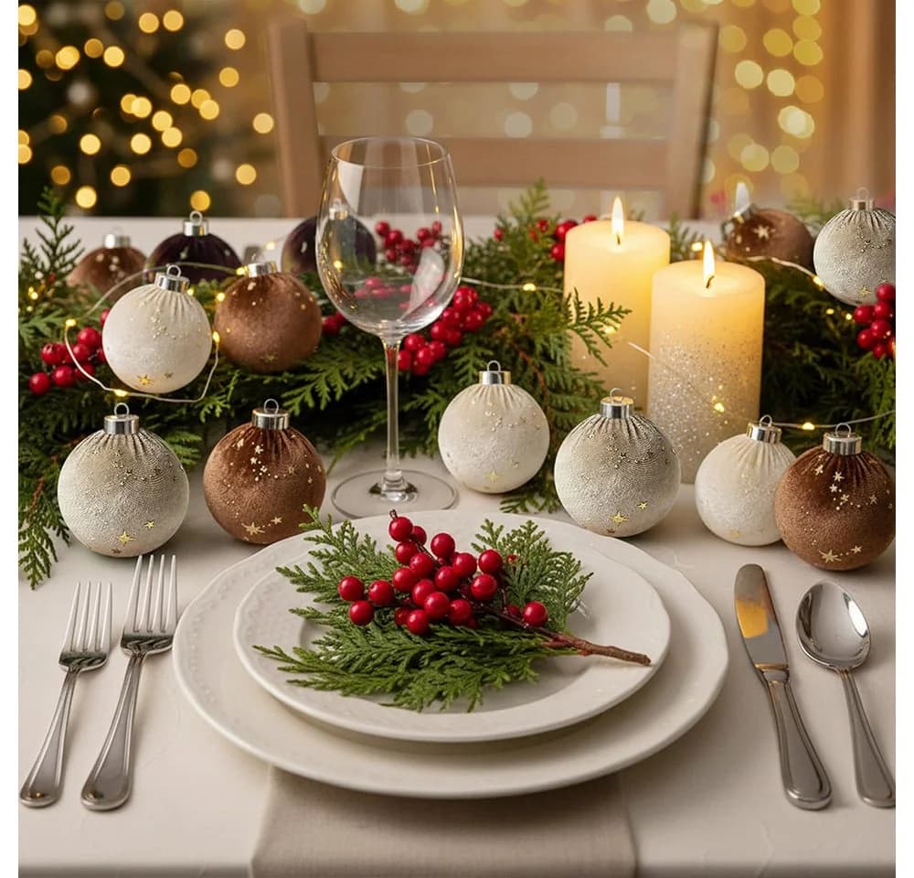 CLTYQ Weihnachtsbaumkugeln 15-teilig Samt Braun/Grün/Beige 8 cm