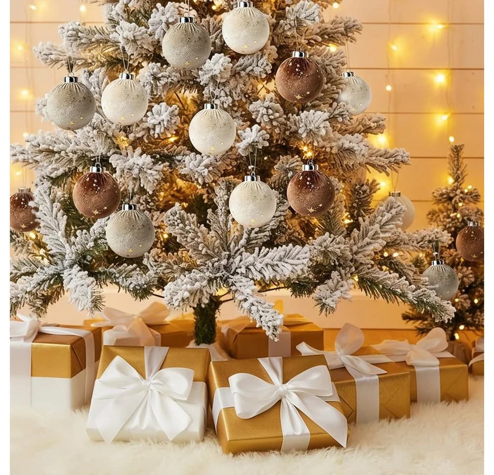 CLTYQ Weihnachtsbaumkugeln 15-teilig Samt Braun/Grün/Beige 8 cm - Bild 3