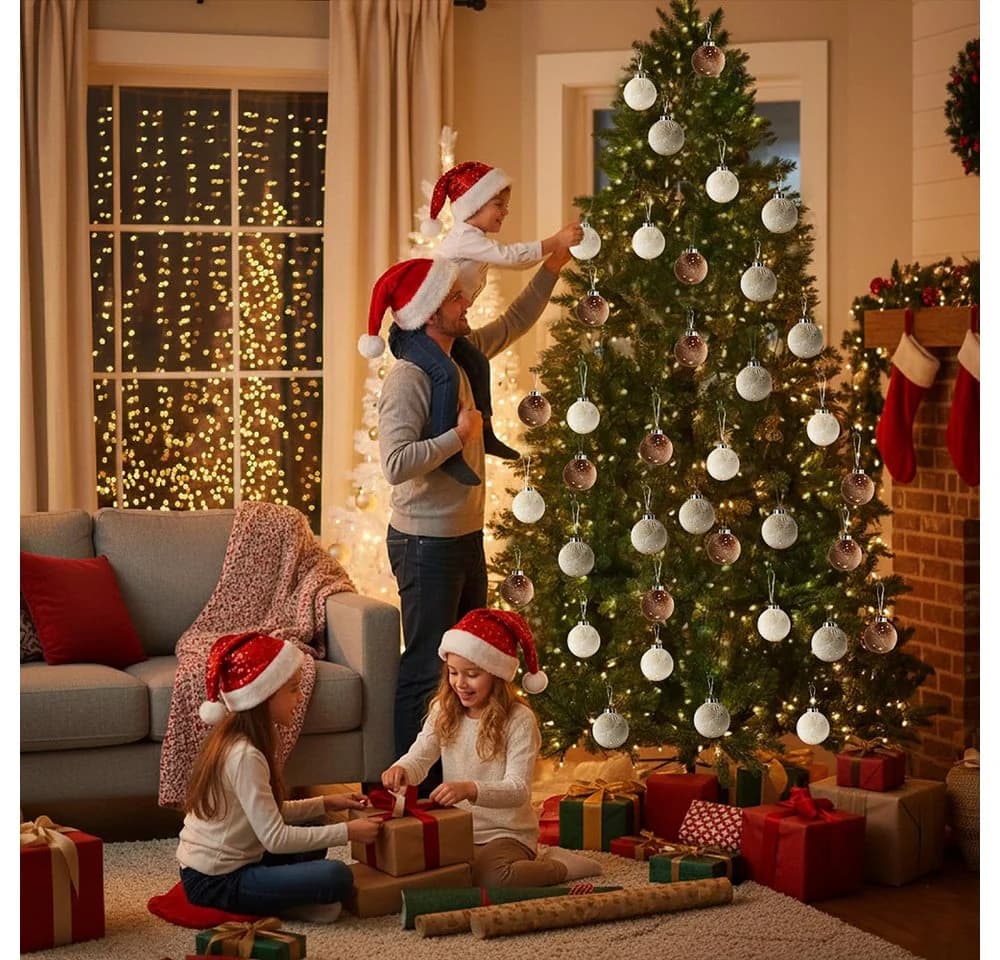 CLTYQ Weihnachtsbaumkugeln 15-teilig Samt Braun/Grün/Beige 8 cm - Bild 4
