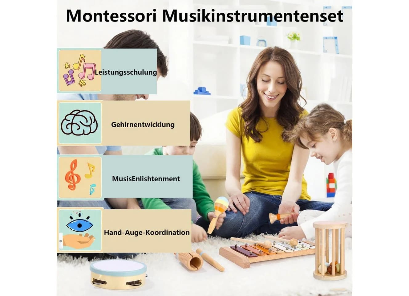 CLTYQ Spielzeug-Musikinstrumenten-Set 12 PCS, Montessori-Holzspielzeug, Percussion-Instrumente mit Xylophon - Bild 3