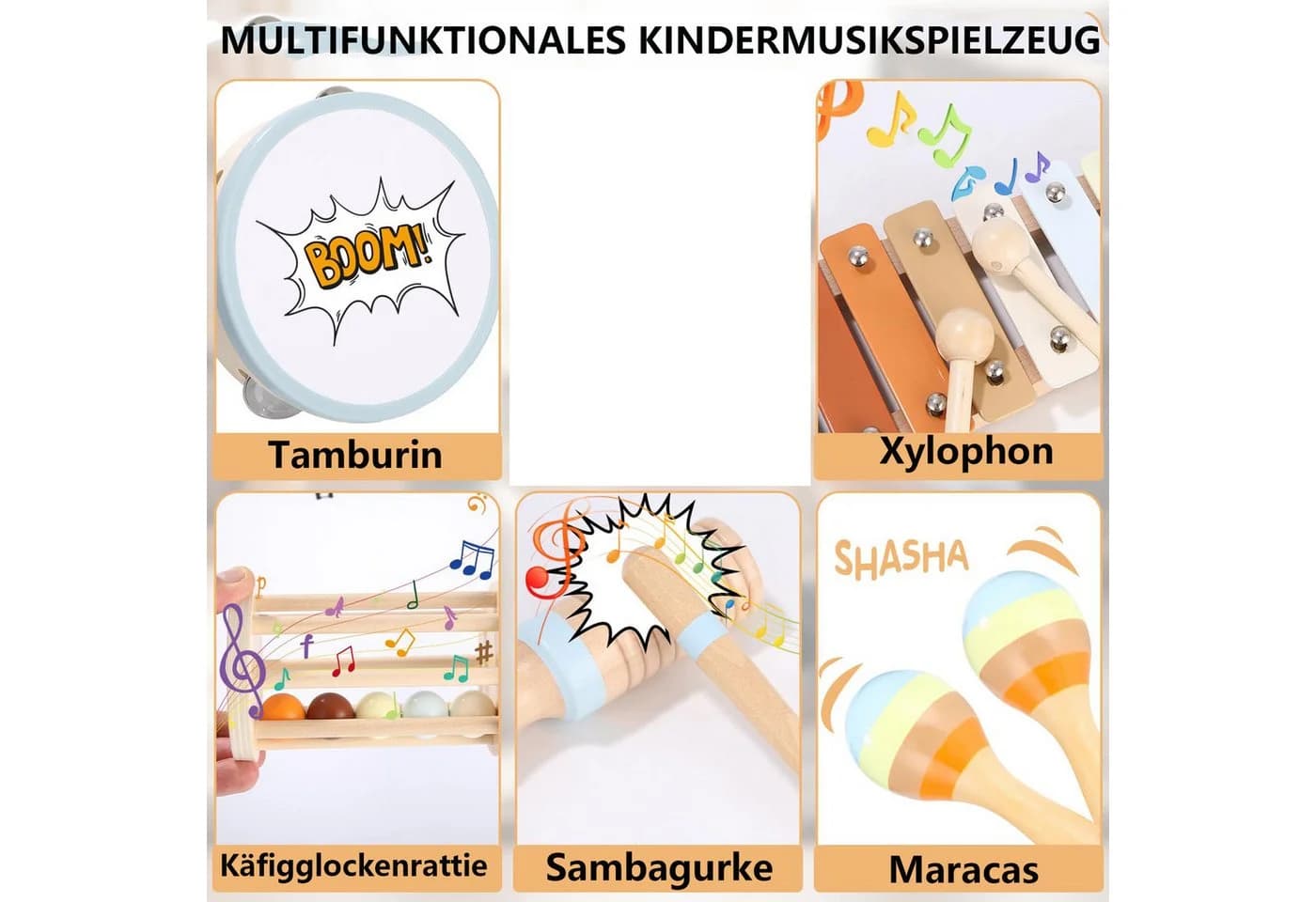 CLTYQ Spielzeug-Musikinstrumenten-Set 12 PCS, Montessori-Holzspielzeug, Percussion-Instrumente mit Xylophon - Bild 4