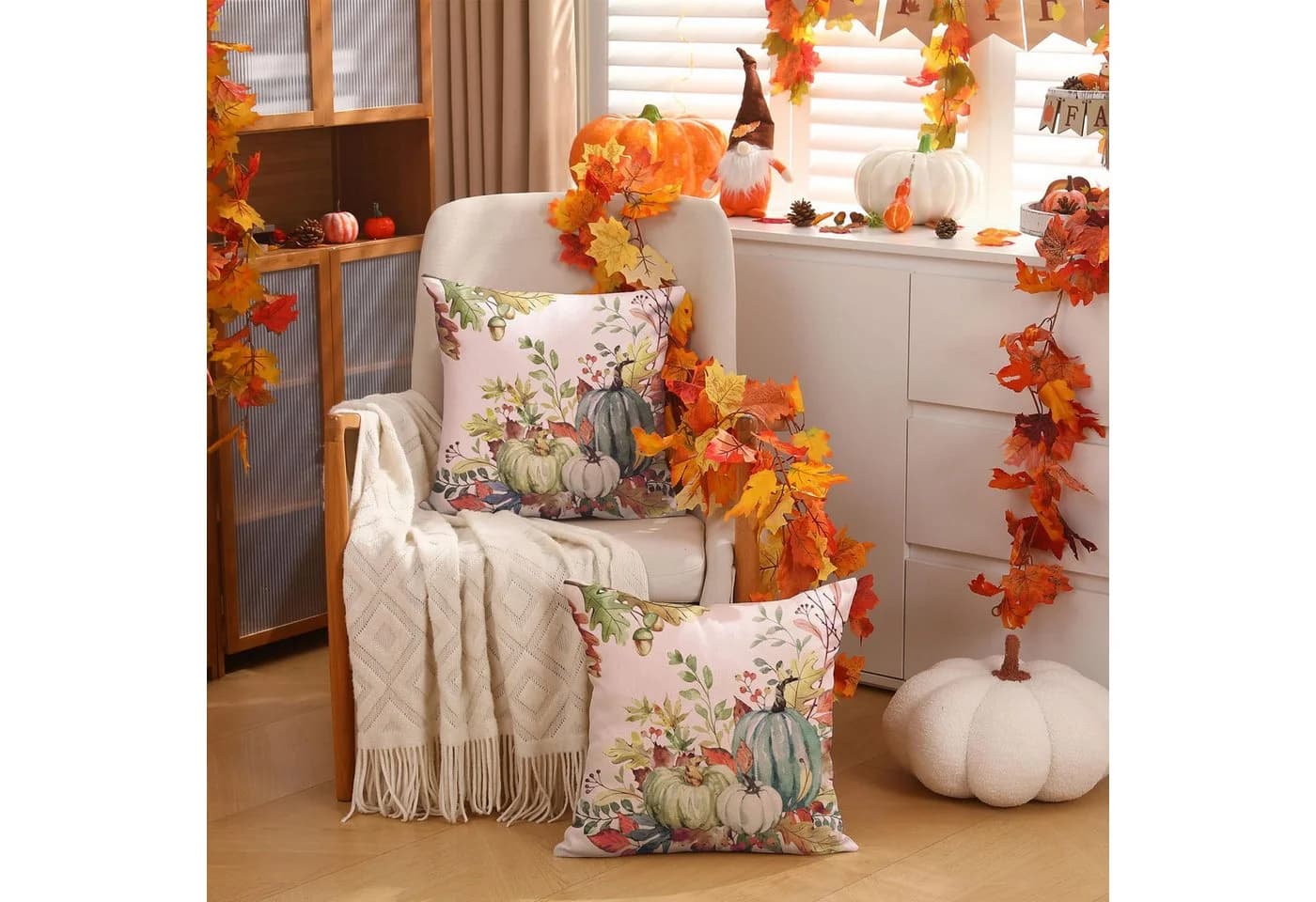 CLTYQ Kissenbezug Herbst-Motiv Leinen 45x45cm Grün - Bild 5