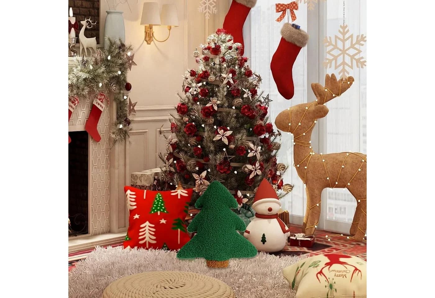 CLTYQ Dekokissen Weihnachtsbaum-Form Grün Plüschkissen - Bild 5