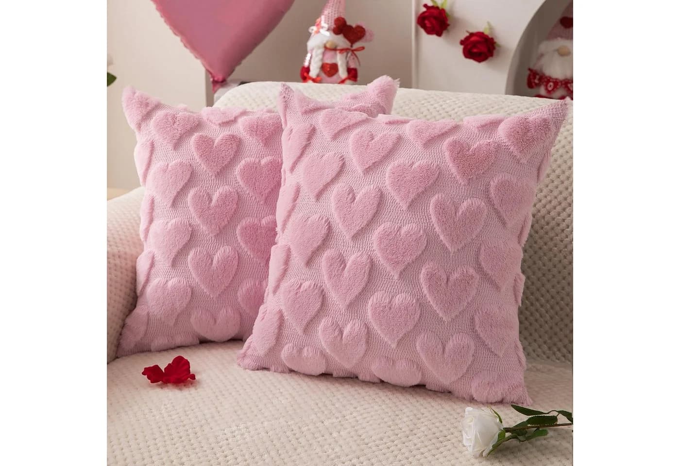 CLTYQ Valentinstags-Kissenbezug Herzmuster 45x45cm 2 Stück