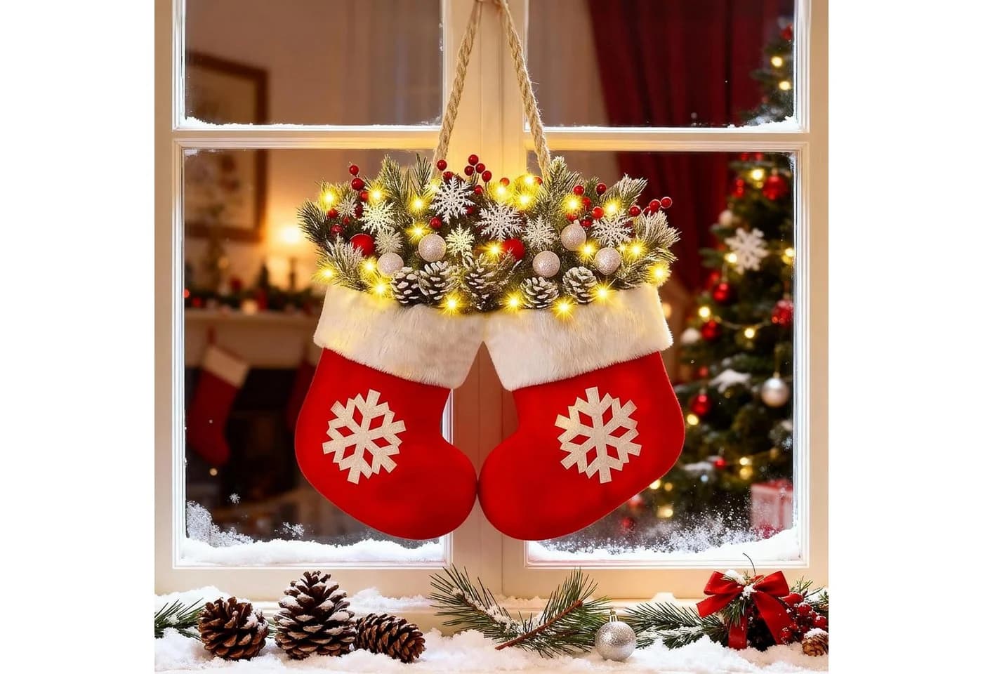 Coonoor Beleuchteter Kunstkranz Rot LED Weihnachtsdeko - Bild 3
