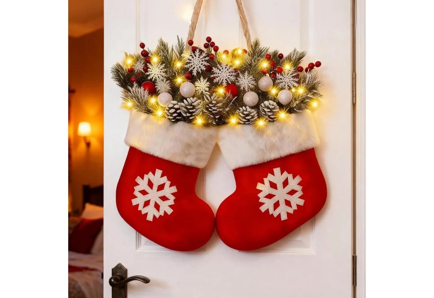 Coonoor Beleuchteter Kunstkranz Rot LED Weihnachtsdeko - Bild 4