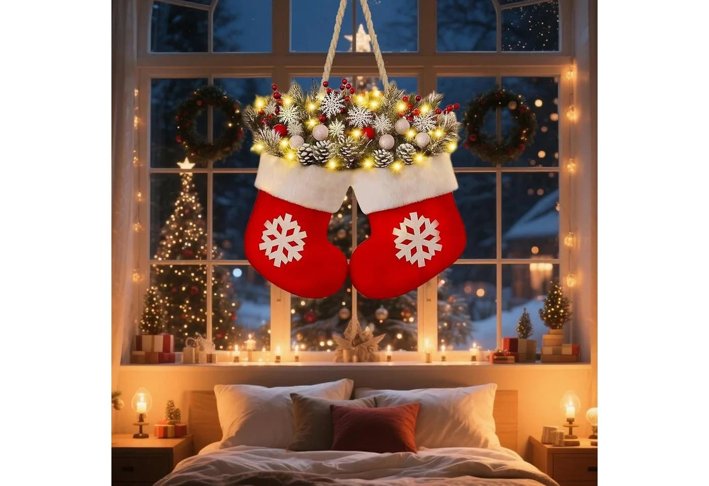 Coonoor Beleuchteter Kunstkranz Rot LED Weihnachtsdeko - Bild 5