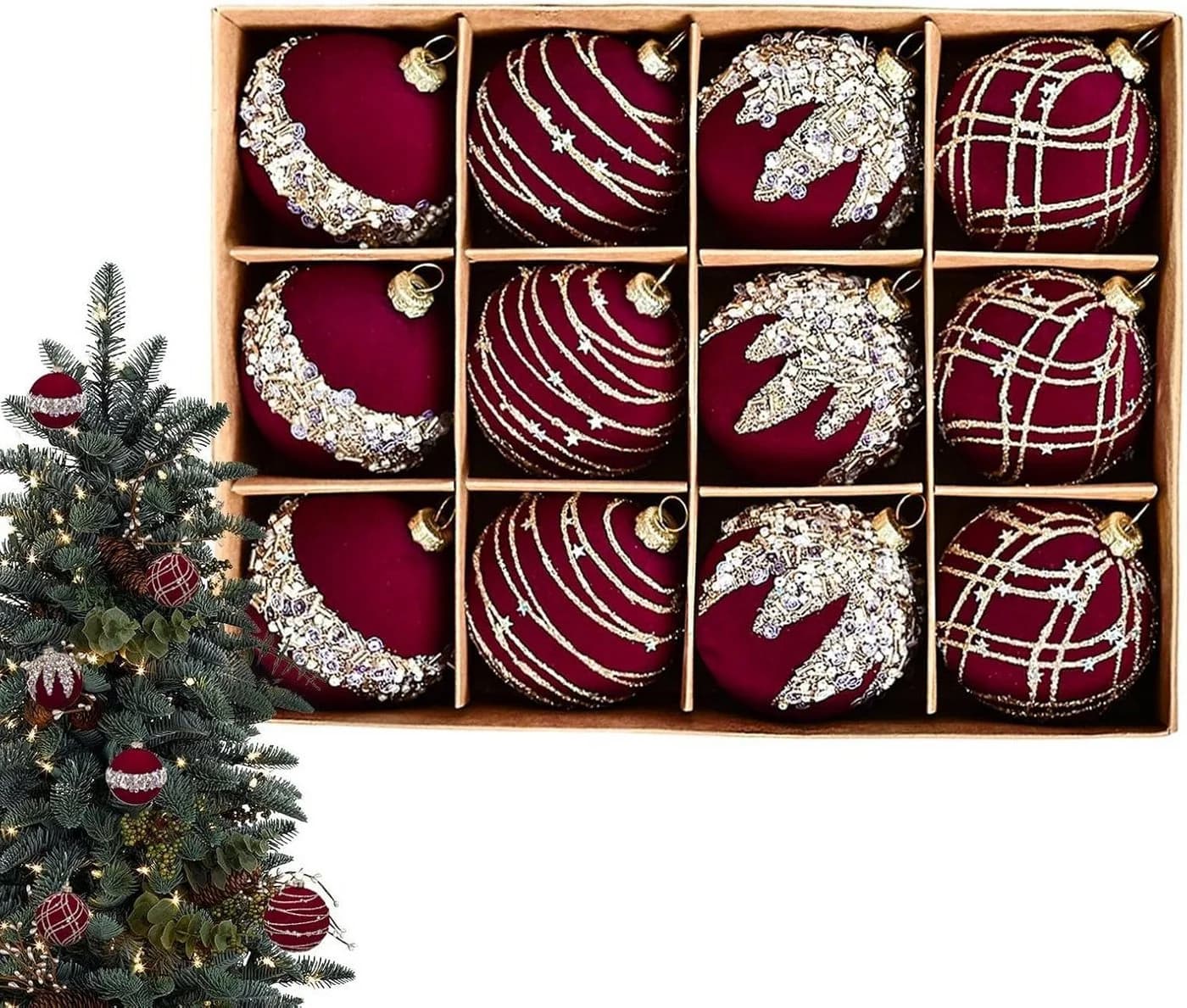 Bextsrack Weihnachtsbaumkugeln 12-teiliges Set Weinrot - Bild 2