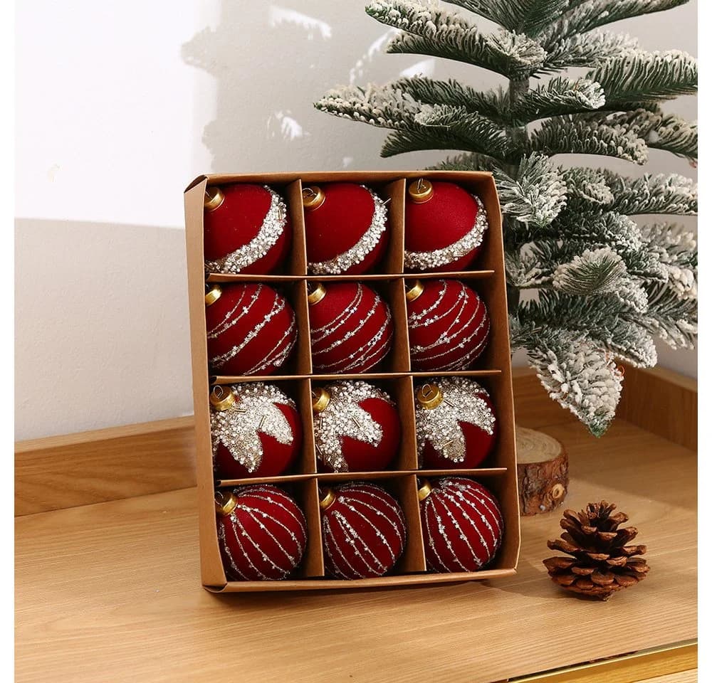 Bextsrack Weihnachtsbaumkugeln 12-teiliges Set Weinrot - Bild 5