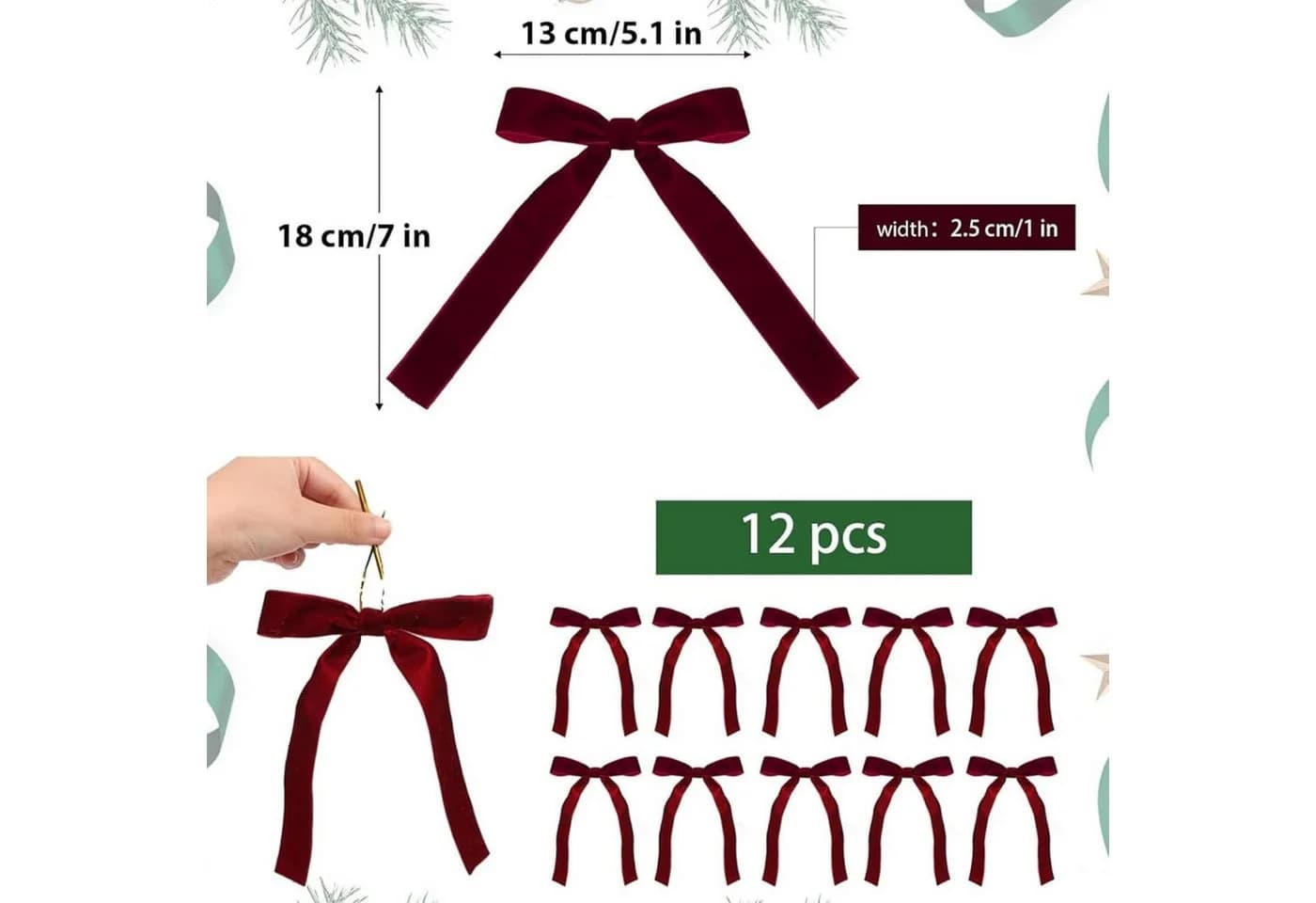 Bextsrack Weihnachtsschleifen 12 Stück Bordeauxrot Vintage-Samtband