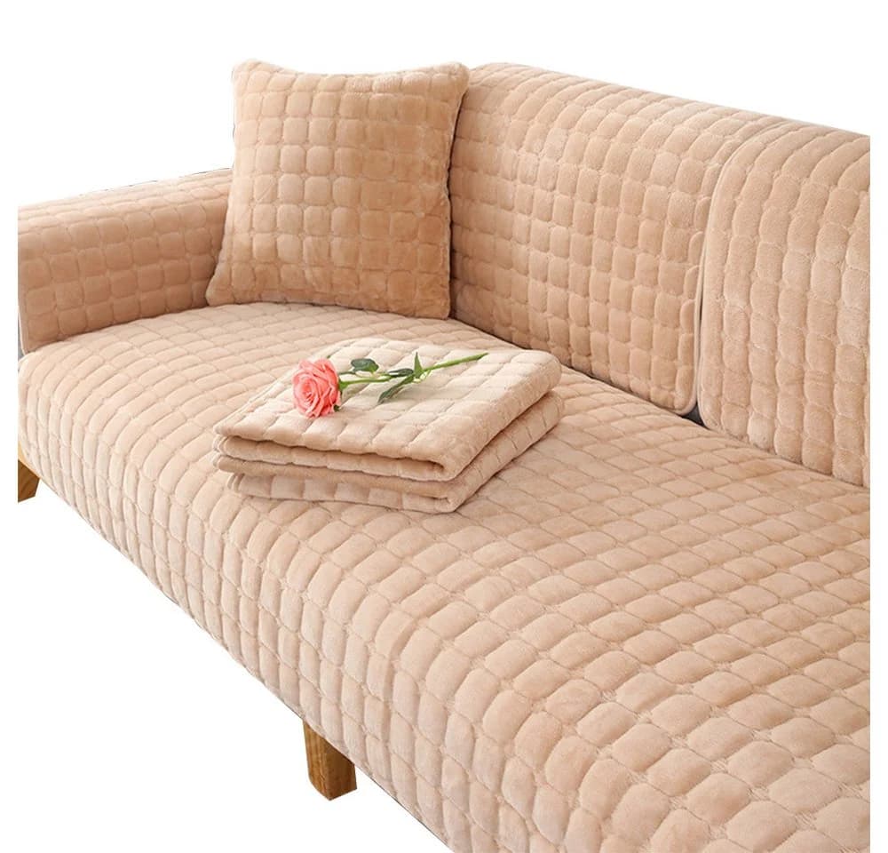 Minicloss Sofaschoner Plüsch Curry-hell Rutschfest L-Form - Bild 2