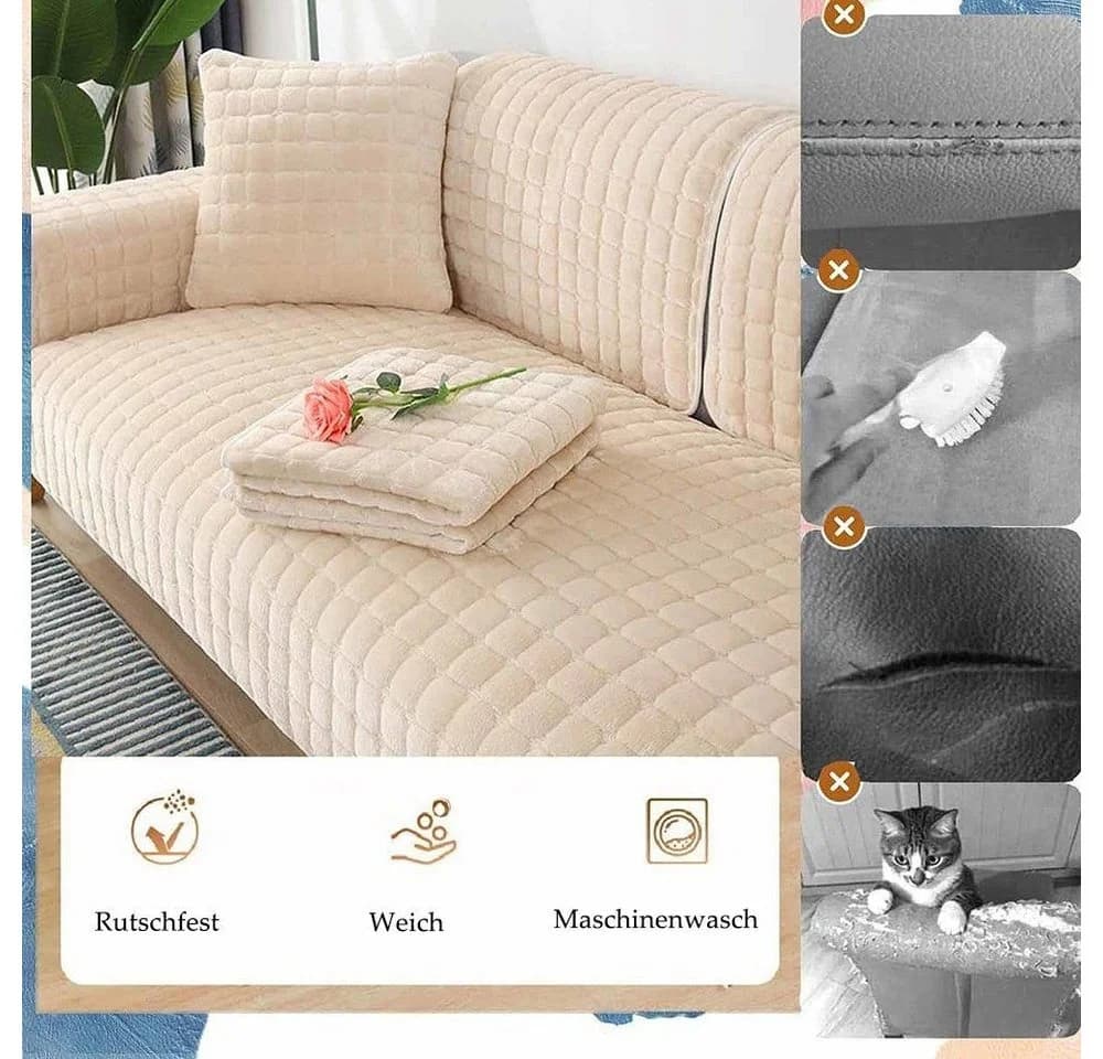 Minicloss Sofaschoner Plüsch Curry-hell Rutschfest L-Form - Bild 3